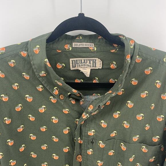 Duluth Trading Untucked Moscow Mule cocktail print long sleeve button up shirt - Picture 2 of 7